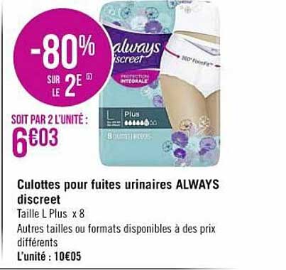 culottes pour fuites urinaires always discreet