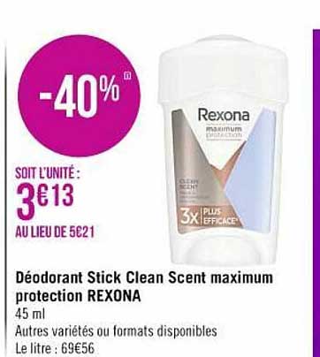 déodorant stick clean scent maximum protection rexona