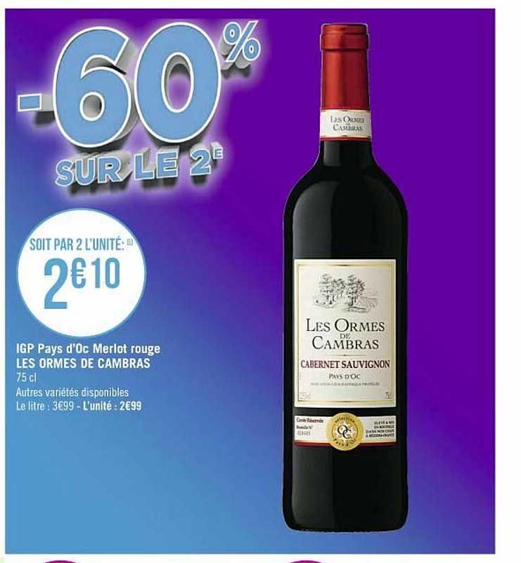 igp pays d'oc merlot rouge les ormes de cambras