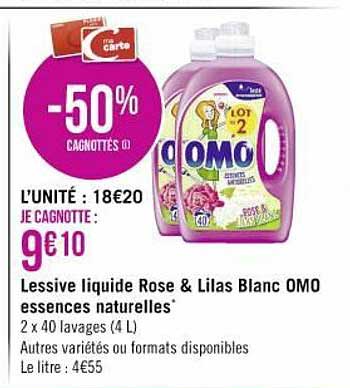 lessive liquide rose & lilas blanc omo essences naturelles