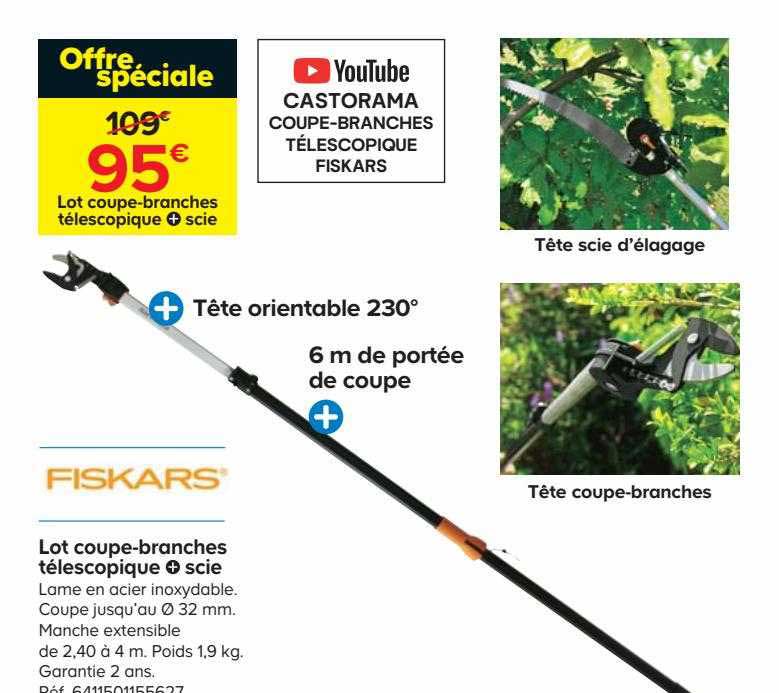 lot coupe-branches télescopique + scie fiskars