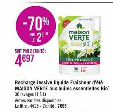 recharge lessive liquide fraîcheur d'été maison verte aux huiles essentielles bio