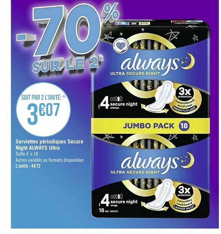 serviettes périodiques secure night always ultra