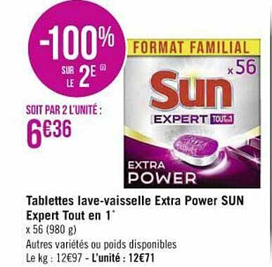 tablettes lave-vaisselle extra power sun expert tout en 1