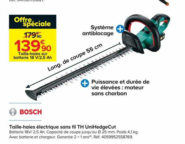 taille-haies électrique sans fil th uniHedgeCut bosch