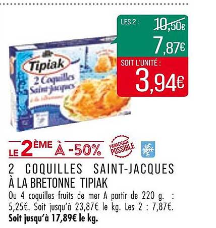 2 coquilles saint-jacques à la bretonne tipiak