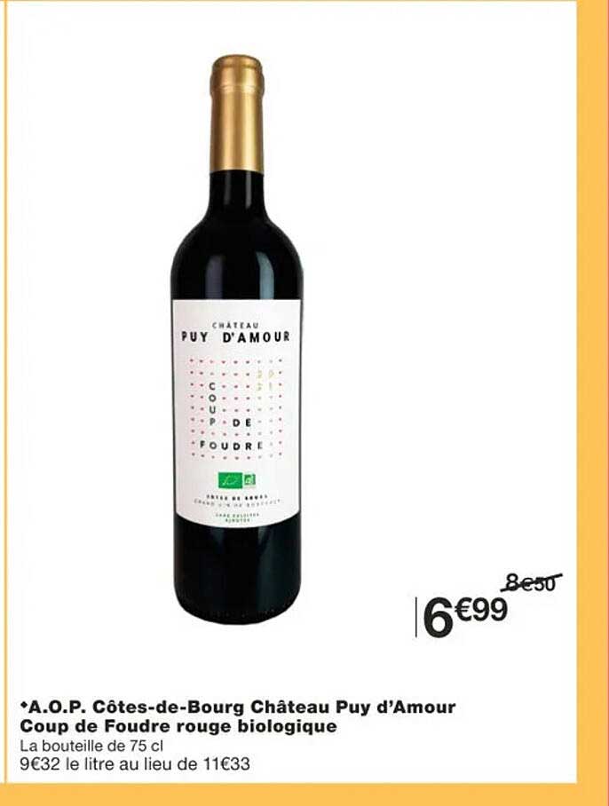 a.o.p. côtes-de-bourg château puy d'amour coup de foudre rouge biologique