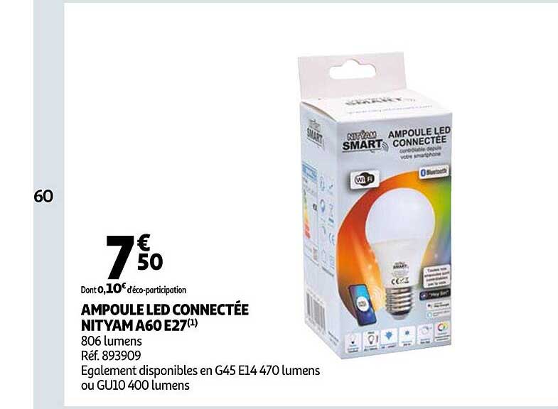 ampoule led connectée nityam a60 e27