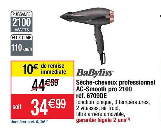 babyliss sèche-cheveux professionnel ac-smooth pro 2100