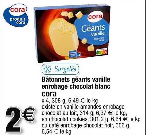 bâtonnets géants vanille enrobage chocolat blanc