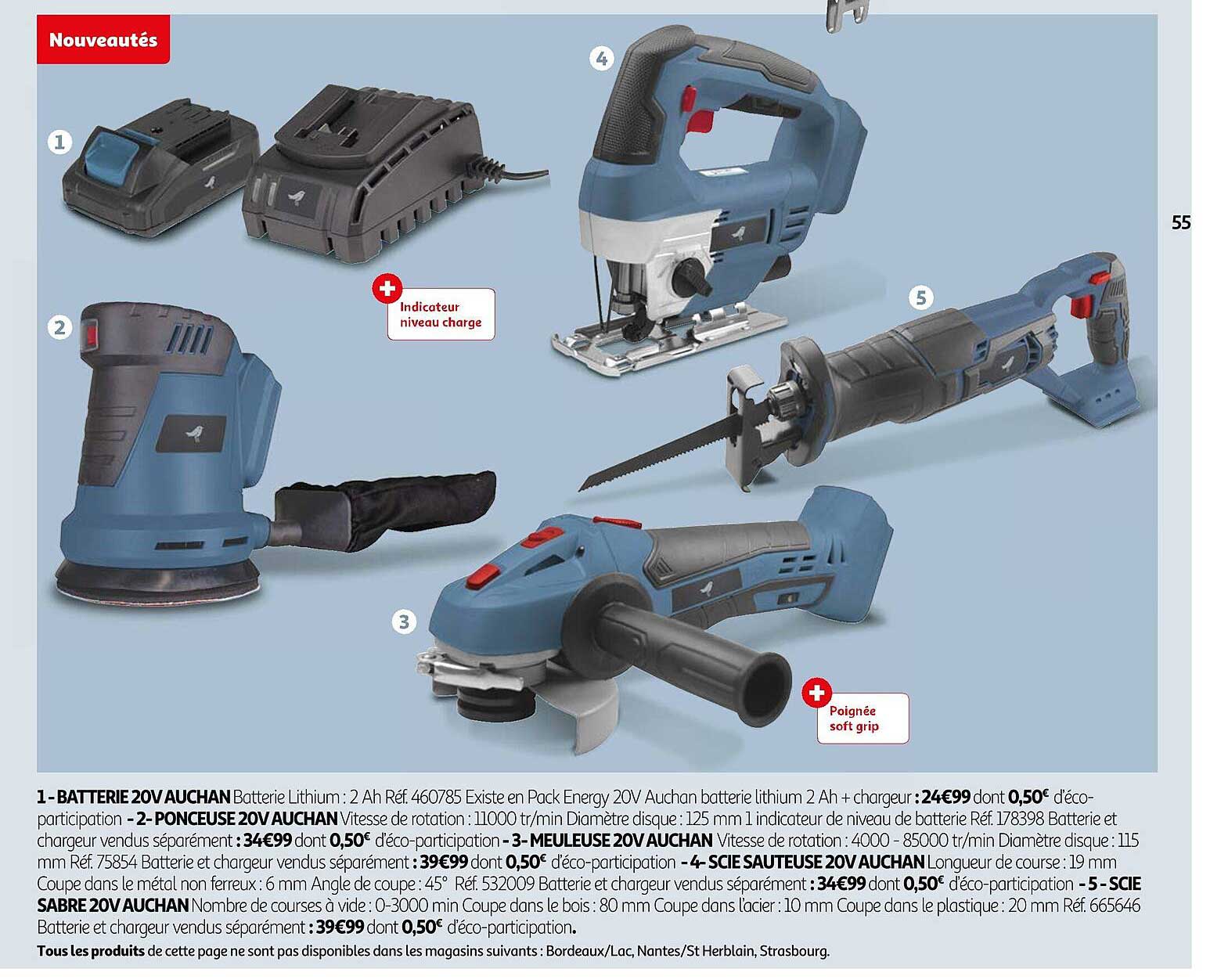batterie 20v auchan, ponceuse 20v auchan, meuleuse 20v auchan, scie sauteuse 20v auchan scie sabre 20v auchan