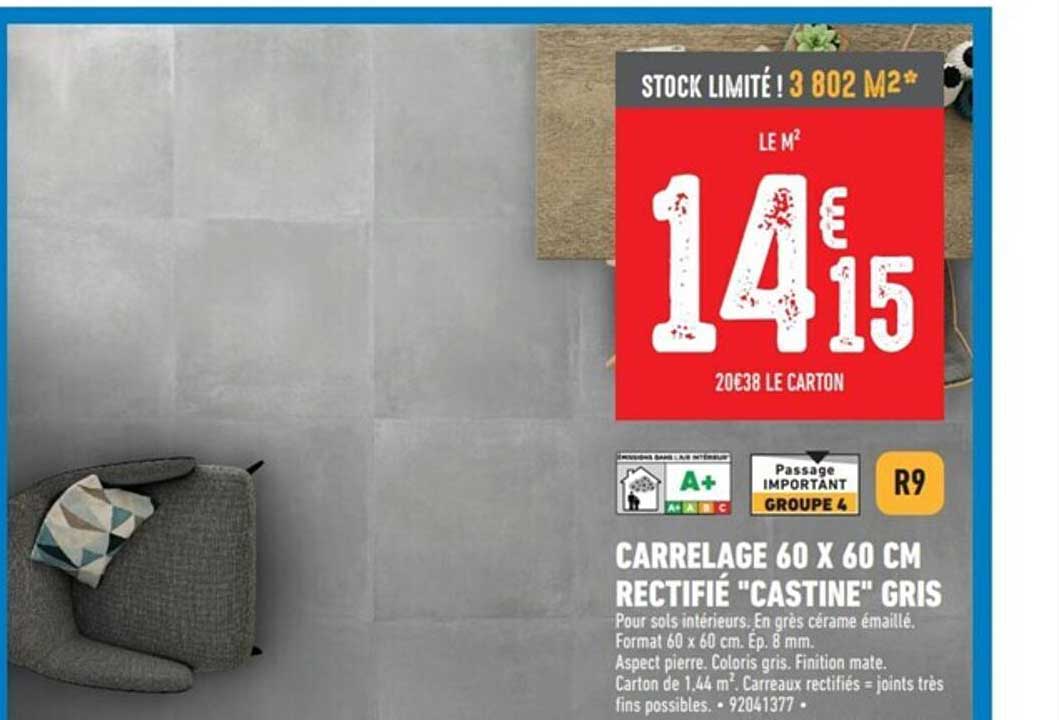 carrelage 60 x 60 cm rectifié "castine" gris