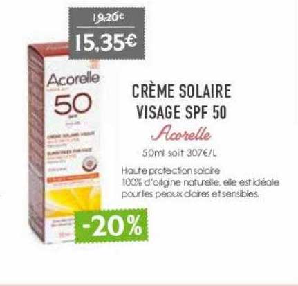 crème solaire visage spf 50 acorelle