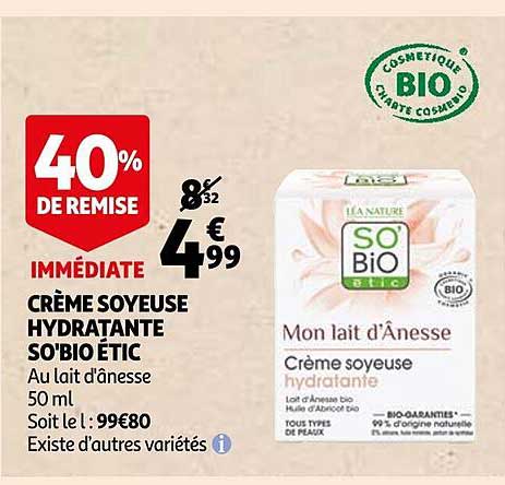 crème soyeuse hydratante so'bio étic