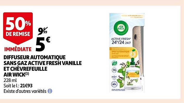 diffuseur automatique sans gaz active fresh vanille et chèvrefeuille air wick
