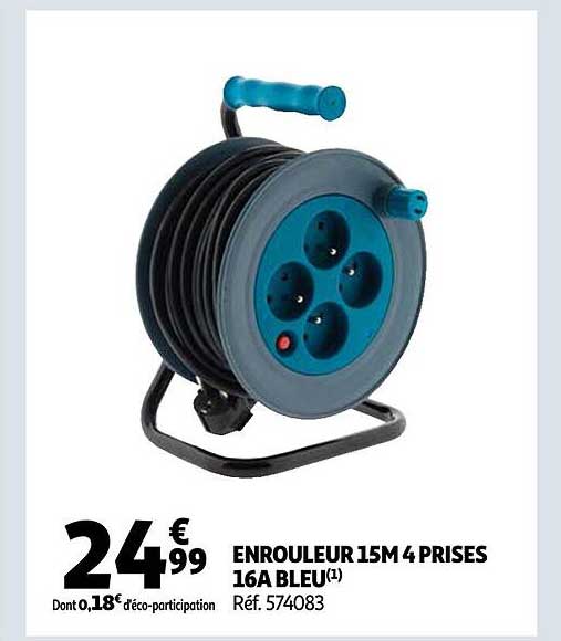 enrouleur 15m 4 prises 16a bleu