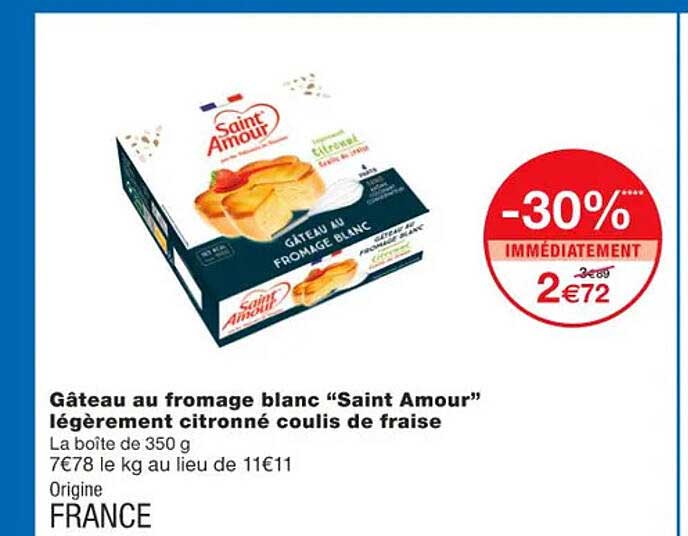 gâteau au fromage blanc "saint amour" légèrement citronné coulis de fraise