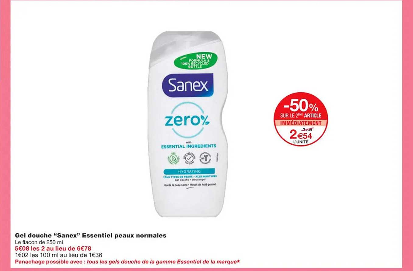 gel douche "sanex" essentiel peaux normales
