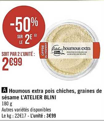 houmous extra pois chiches, graines de sésame l'atelier blini