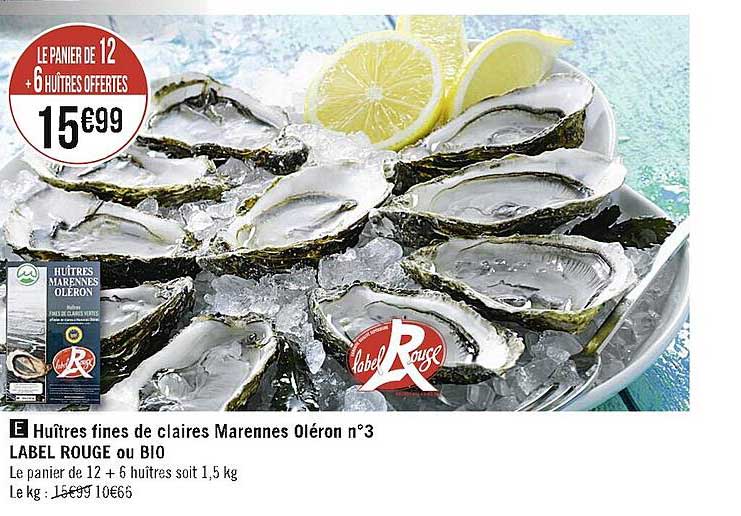 Huîtres Fines De Claires Marennes Oléron N°3 Label Rouge Ou Bio