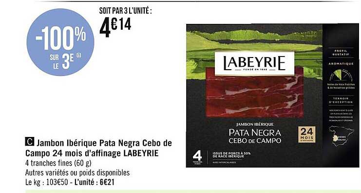 jambon ibérique pata negra cebo de campo 24 mois d'affinage labeyrie