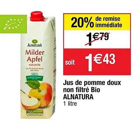 jus de pomme doux non filtré bio alnatura