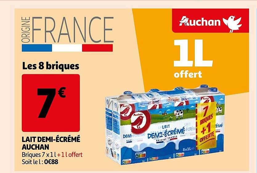 lait demi-écrémé auchan