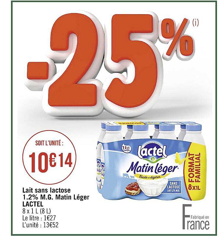 lait sans lactose 1.2% mg matin léger lactel