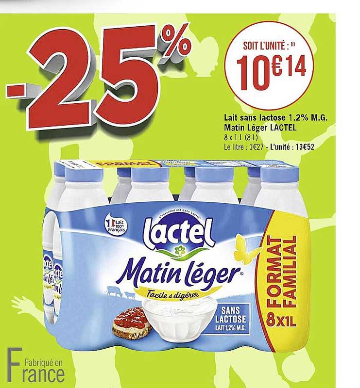 lait sans lactose 1.2% mg matin léger lactel