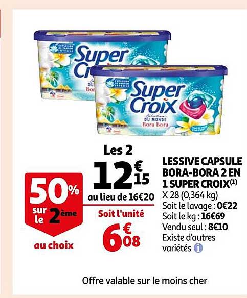 lessive capsule bora-bora 2 en 1 super croix