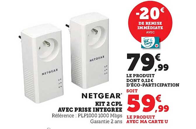 netgear kit 2 cpl avec prise intégrée