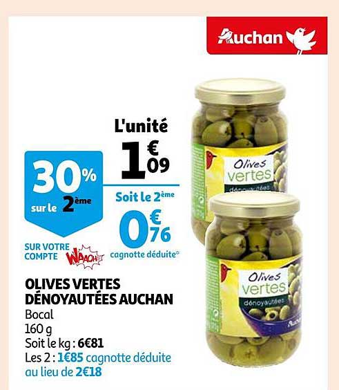 Olives Verts Dénoyautées Auchan