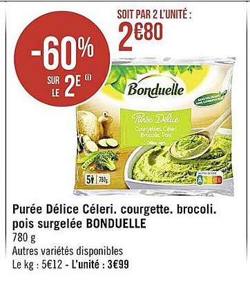 purée délice céléri, courgette, brocoli, pois surgelée bonduelle