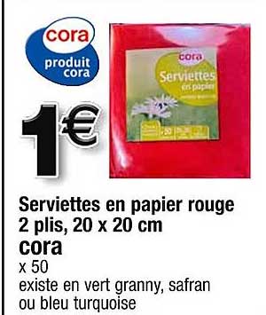 serviettes en papier rouge 2 plis cora