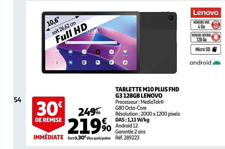 Tablette M10 Plus Fhd G3 128gb Lenovo