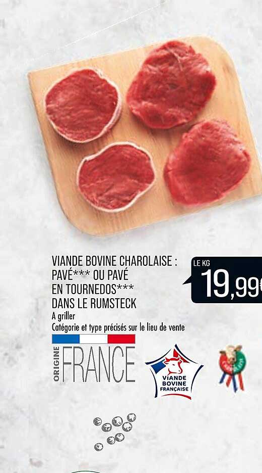 viande bovine charolaisse: pavé ou pavé en tournedos dans le rumsteck
