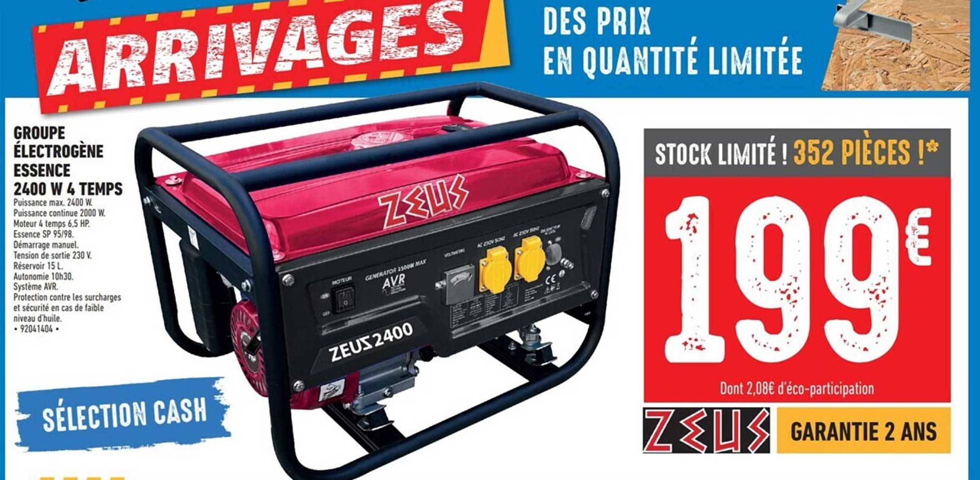 zeuz groupe électrogène essence 2400 w 4 temps