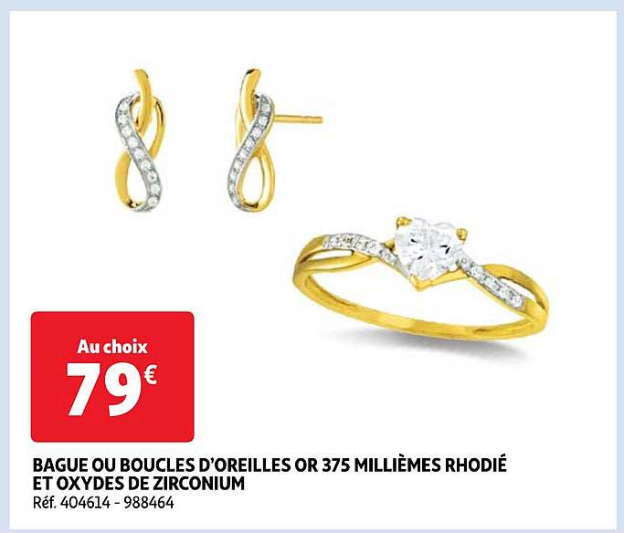 bague ou boucles d'oreilles or 375 millièms rhodié et oxydes de zirconium