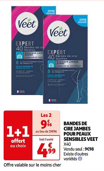 bandes de cire jambes pour peaux sensibles veet