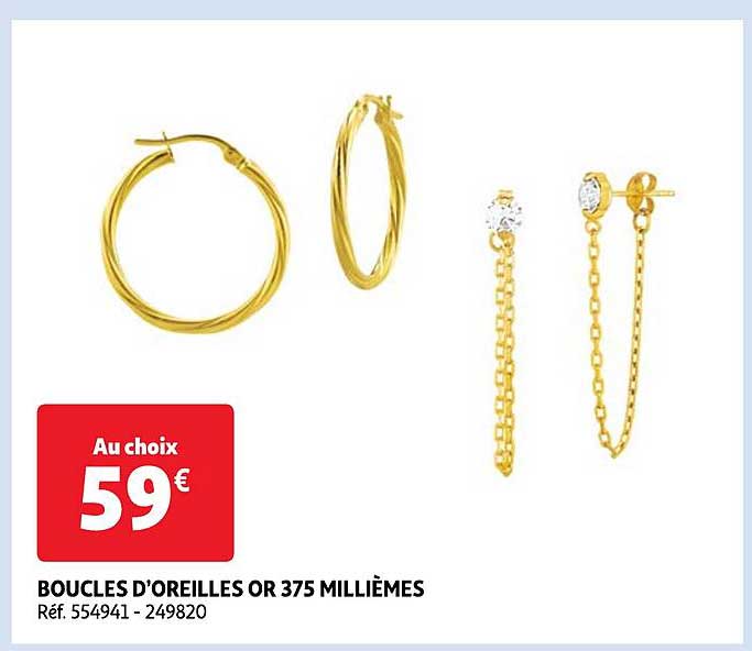 boucles d'oreilles or 375 millièmes