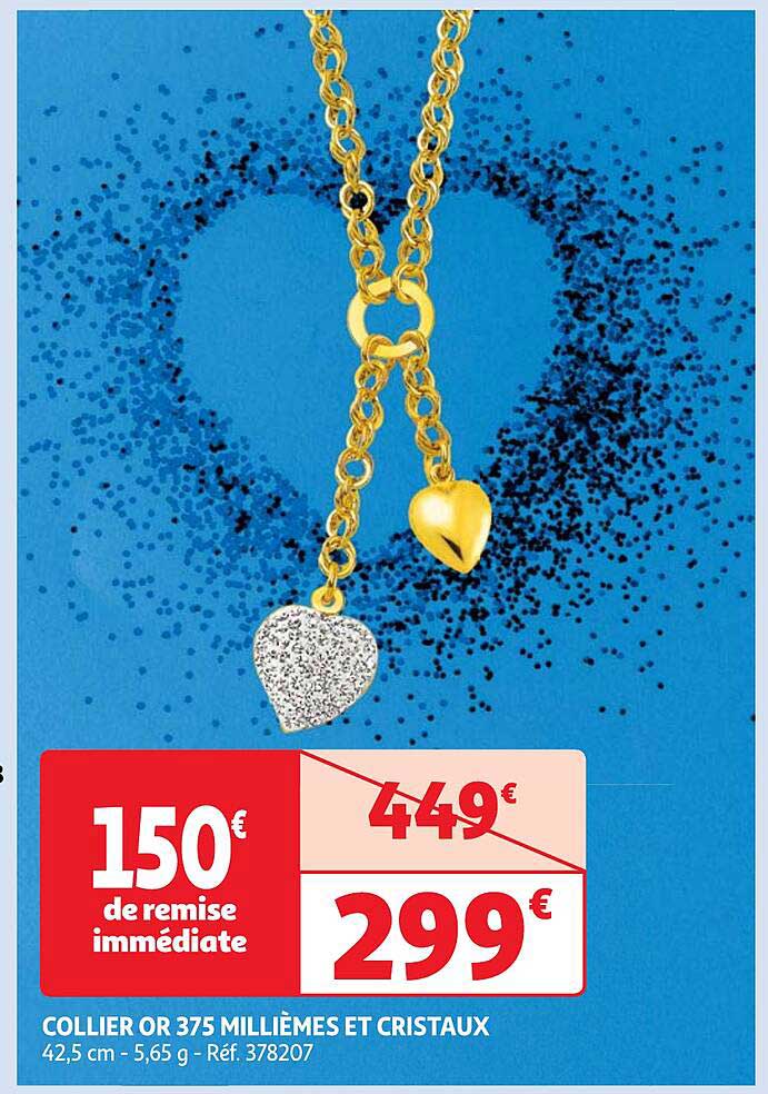 collier or 375 millièmes et cristaux