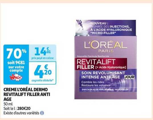crème l'oréal dermo revitalift filler anti âge