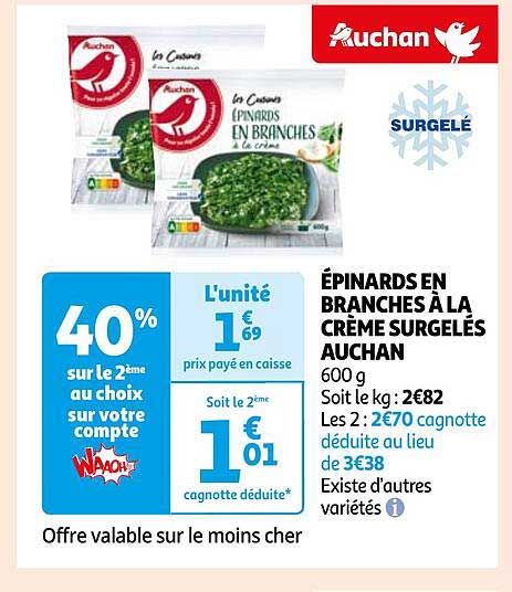 épinards En Branches à La Crème Surgelés Auchan