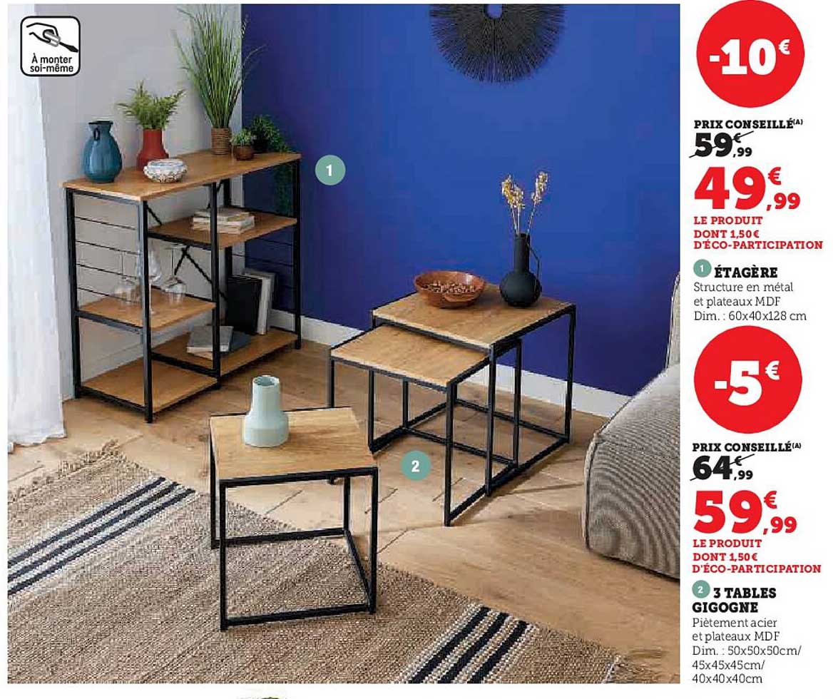 étagère, 3 tables gigogne