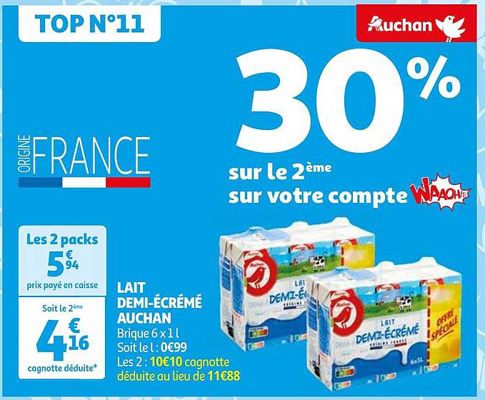 lait demi-écrémé auchan