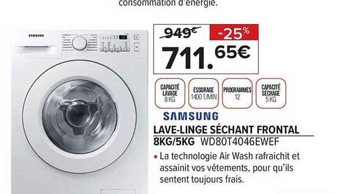 lave-linge séchant frontal 8kg/5kg samsung