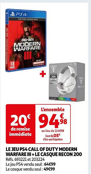 le jeu ps4 call of duty modern warfare III + le casque recon 200