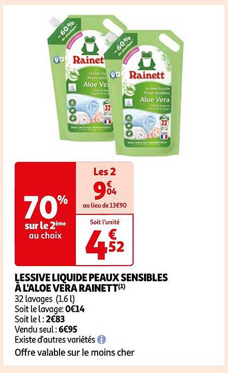 lessive liquide peaux sensibles à l'aloé vera rainett