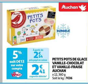 petits pots de glace vanille-chocolat et vanille-fraise auchan