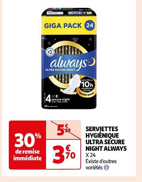 serviettes hygiènique ultra secure night always